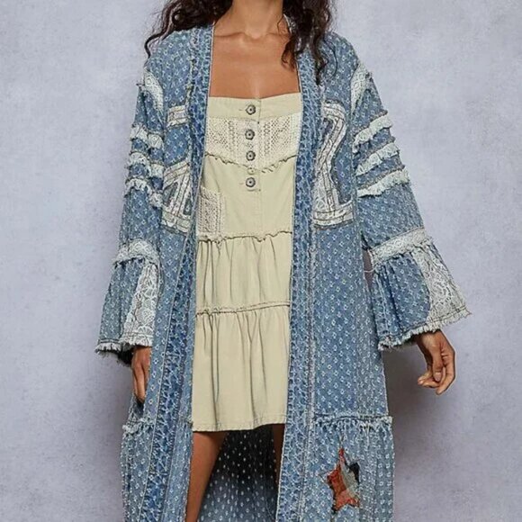 POL Wildpeace Denim Duster NEW Size Large - Picture 2 of 6